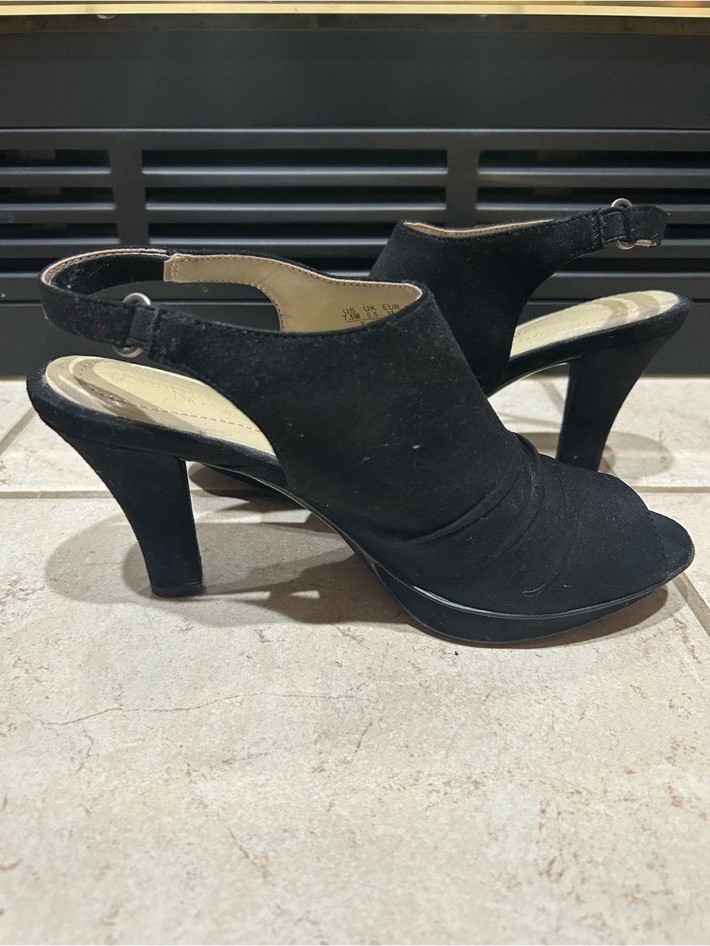 Naturalizer Black Suede Slingback Peep Toe Heels